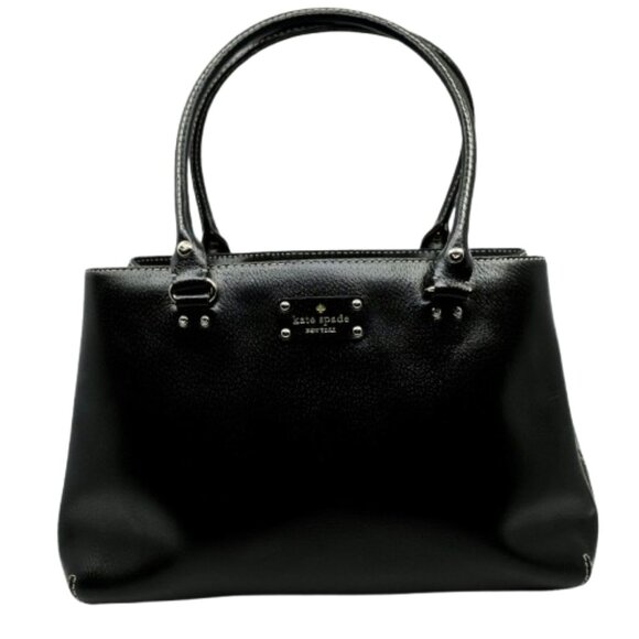 KATE SPADE~Wellesley Elena~BLACK PEBBLED LEATHER 3 COMPARTMENT SHOULDER TOTE BAG - Picture 1 of 6